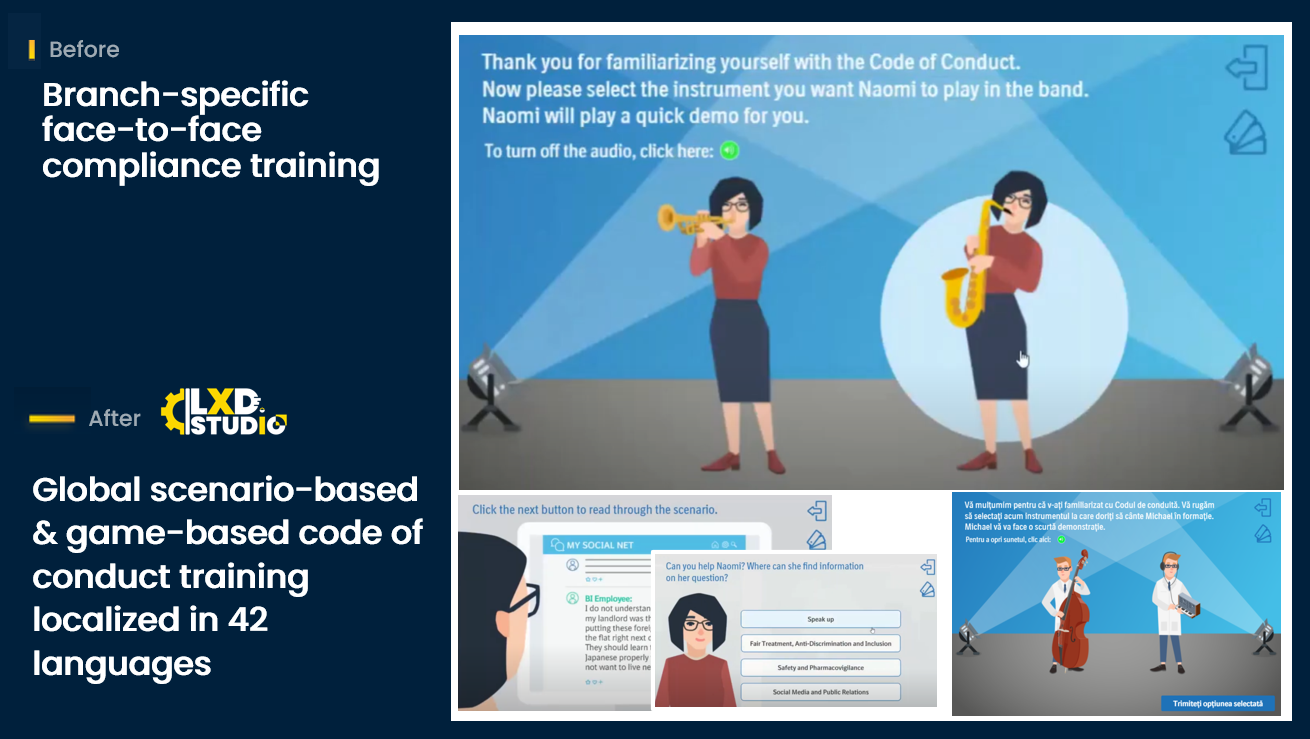 Engaging Corporate Onboarding Code of Ethics Scenario-Based Training Localized into 42 Languages